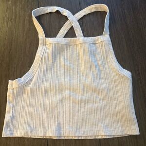 American Eagle White Ribbed Crop Top Crossback Tank Top Small